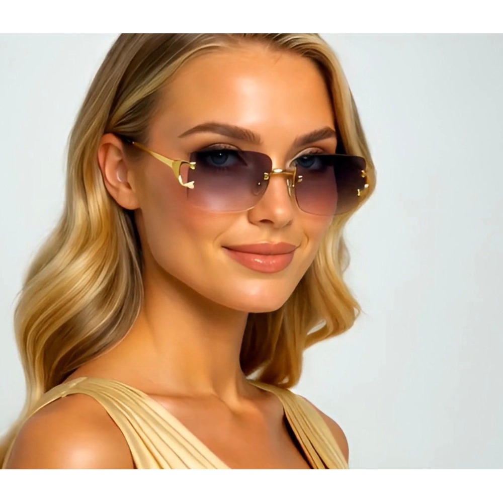 Gold Rim Gradient Purple Women's Rimless Sunglasses - Picture 8 of 10